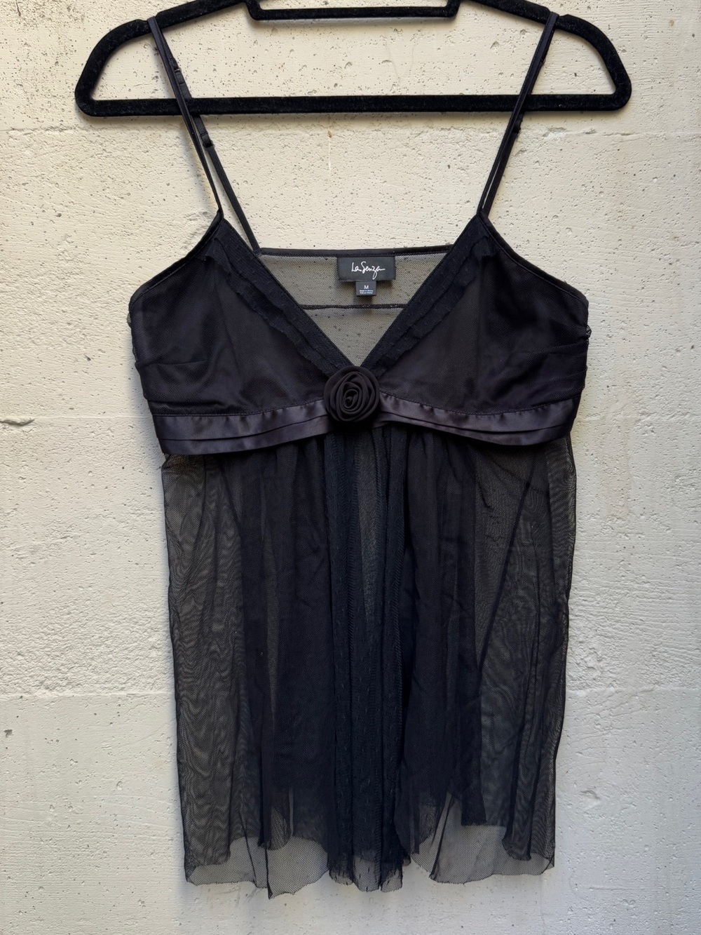 Vintage la Senza black sheer rose cami top